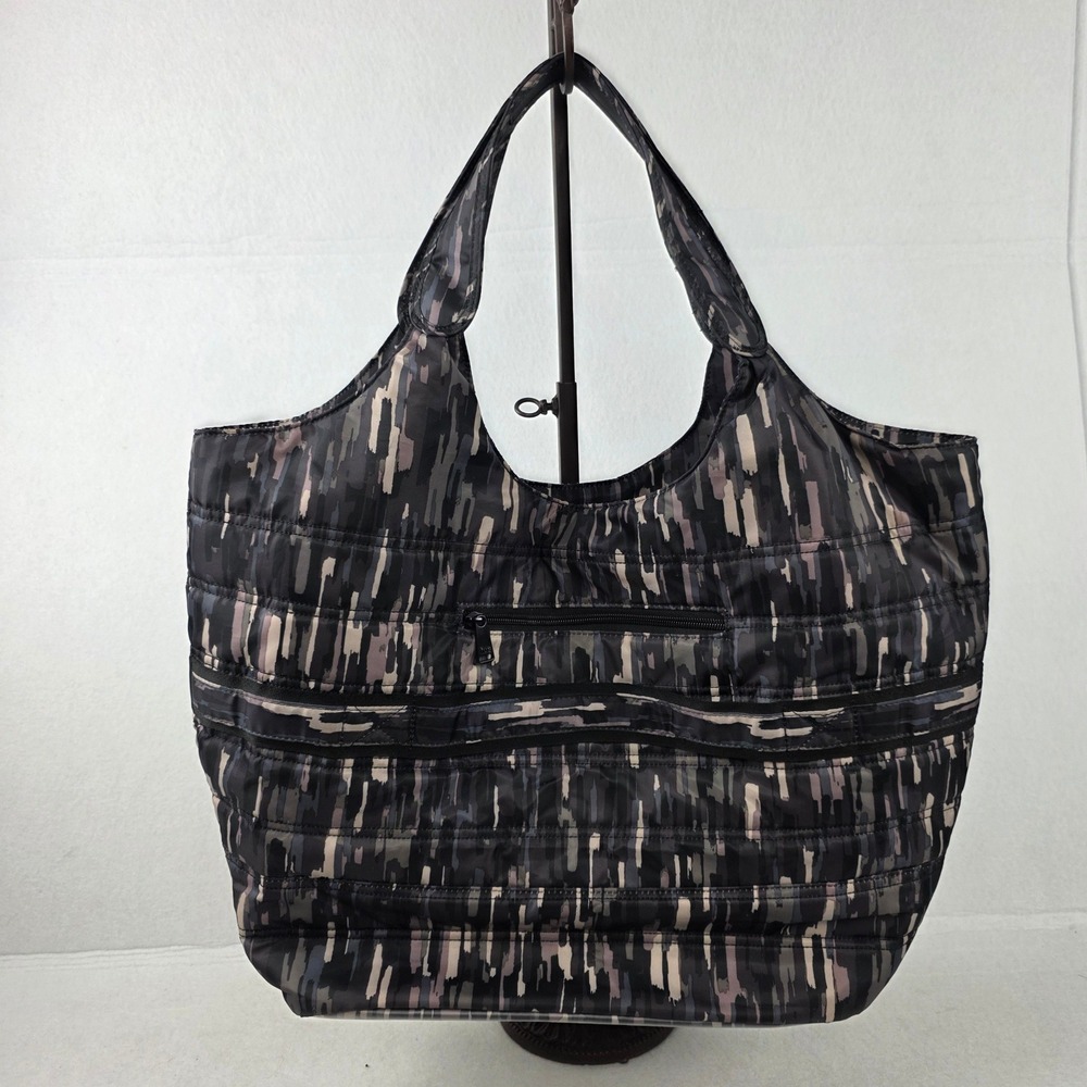 Lug Ace Travel Tote Grey Painted Pearl Stripe Large Shoulder Bag Pockets